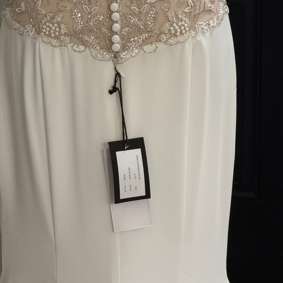 Justin Alexander Wedding Dress Ivory Sheath Low Back Lace NWT Designer Gown - Picture 6 of 14